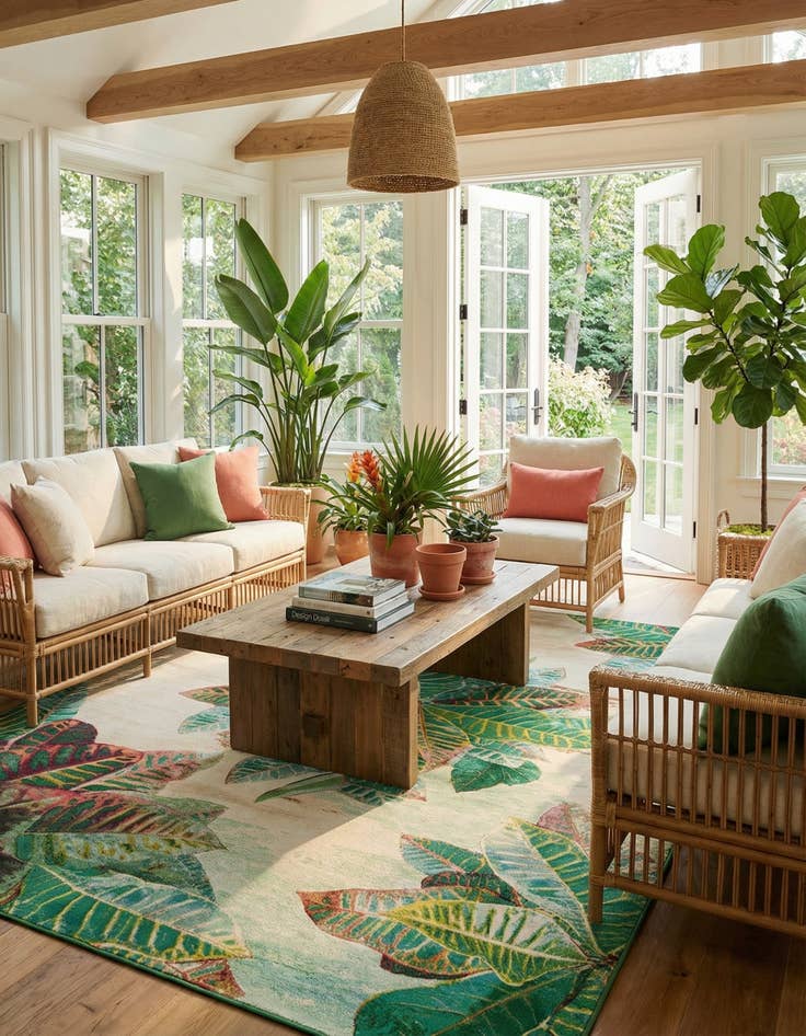 Detail image of 10' x 14' 2  Washable Botanical Indoor / Outdoor Rug