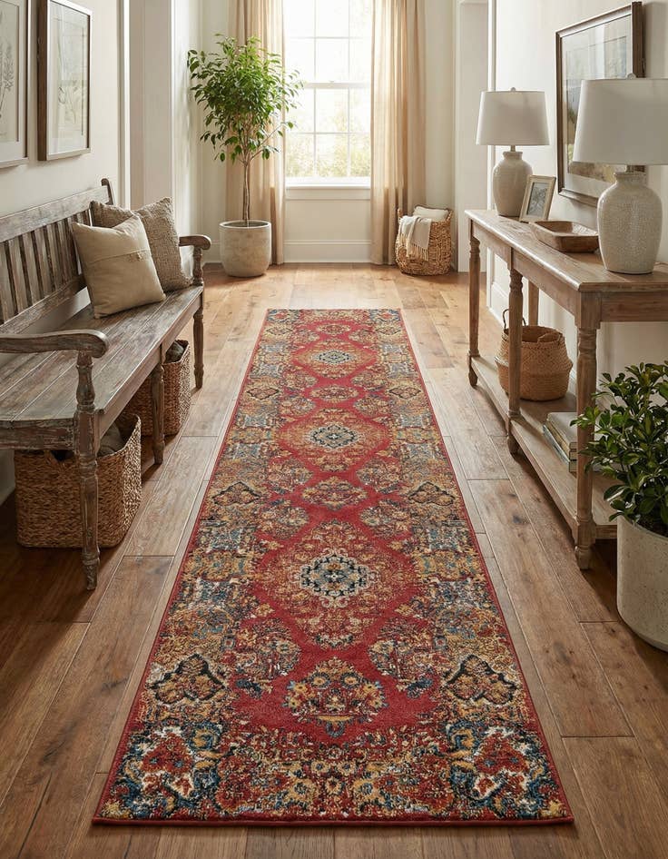 Detail image of  2' 7 x 12'  Washable Traditional Indoor / Outdoor Runner Rug