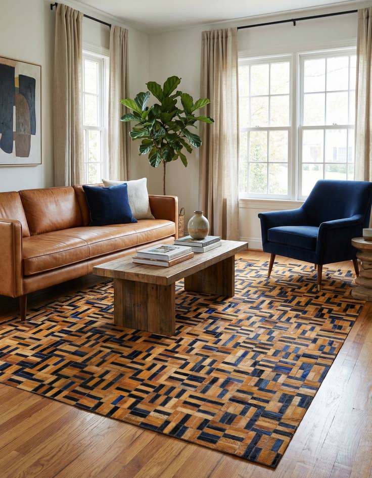 Detail image of  5' 1 x 8' Cowhide - Patchwork Rug