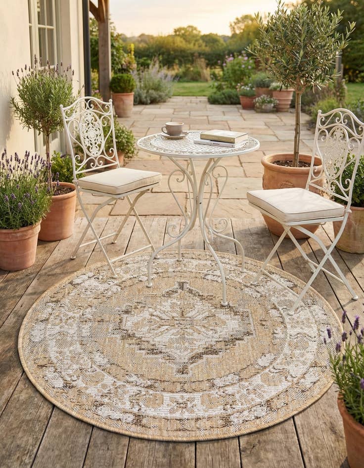Detail image of 3' x 3'  Washable Traditional Indoor / Outdoor Round Rug