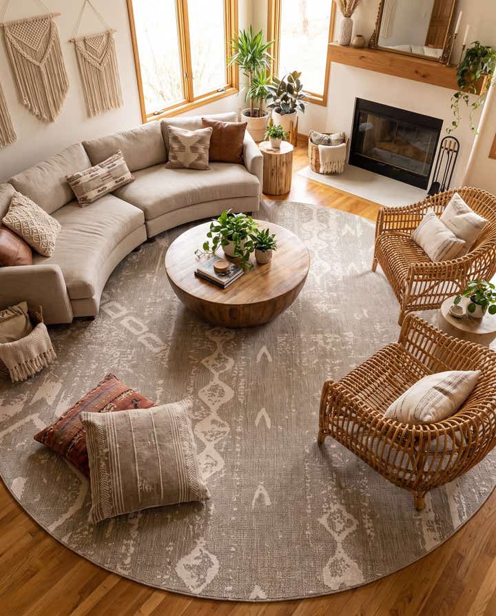 13' x 13' Easy-Clean Bohemian Indoor / Outdoor Round Rug