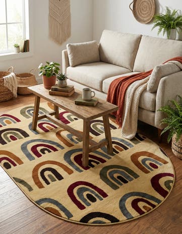 Cream Cafe Oval Rug