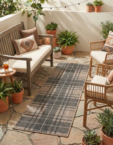 Black and Brown Easy-Clean Checkered Indoor / Outdoor Runner Rug