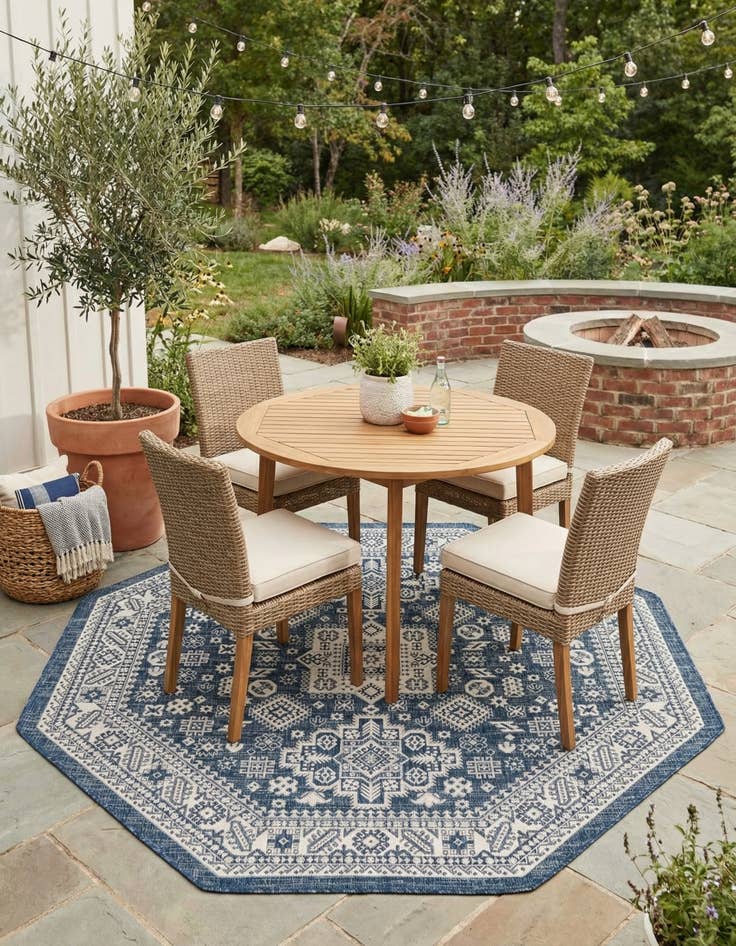 Detail image of 7' 10 x 7' 10 Easy-Clean Aztec Indoor / Outdoor Octagon Rug