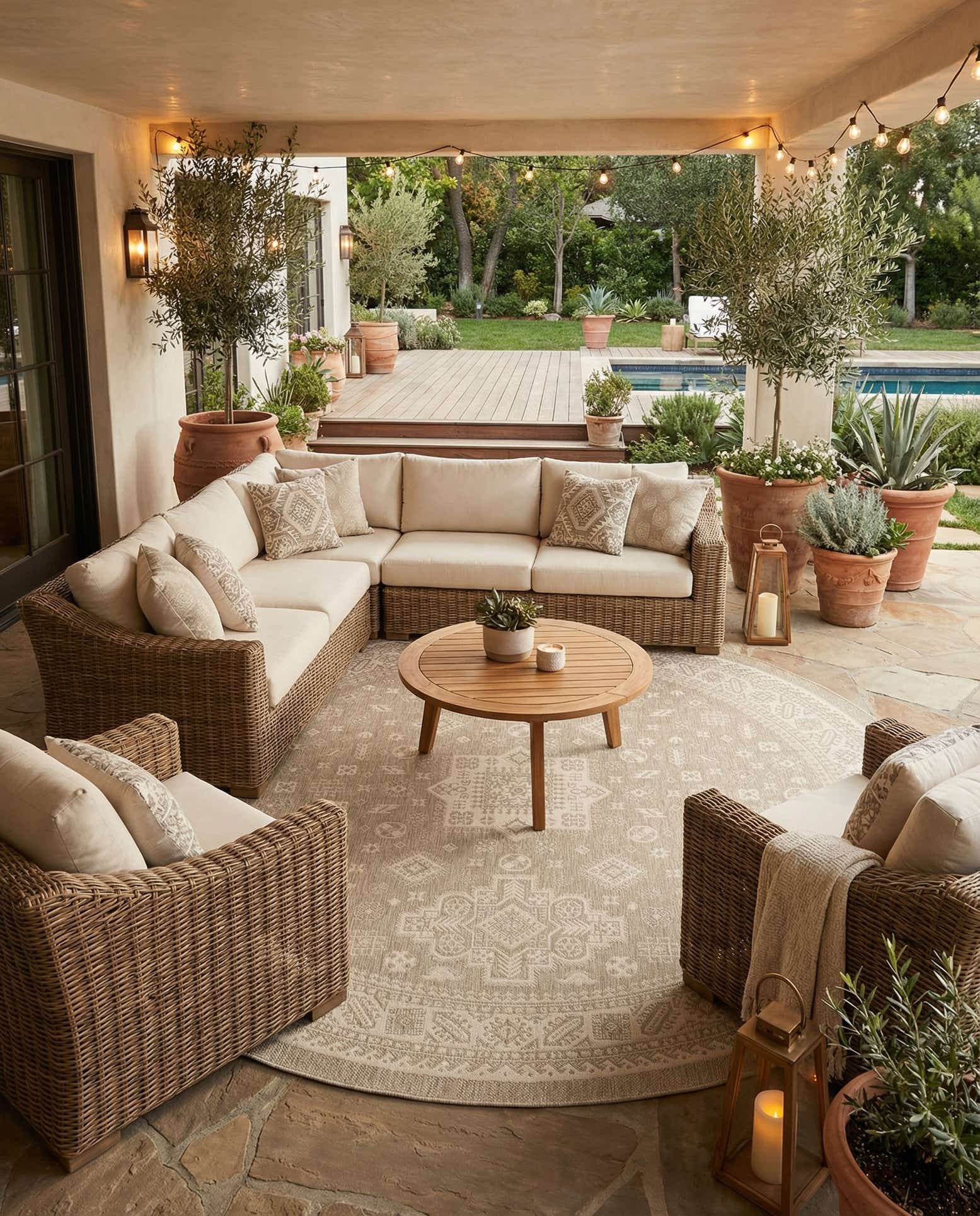 13' x 13' Easy-Clean Aztec Indoor / Outdoor Round Rug