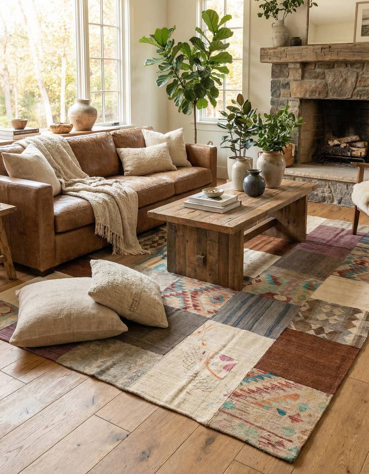 Detail image of 6' 1 x 7' 8  Hand Woven Kilim Patchwork Wool Rug