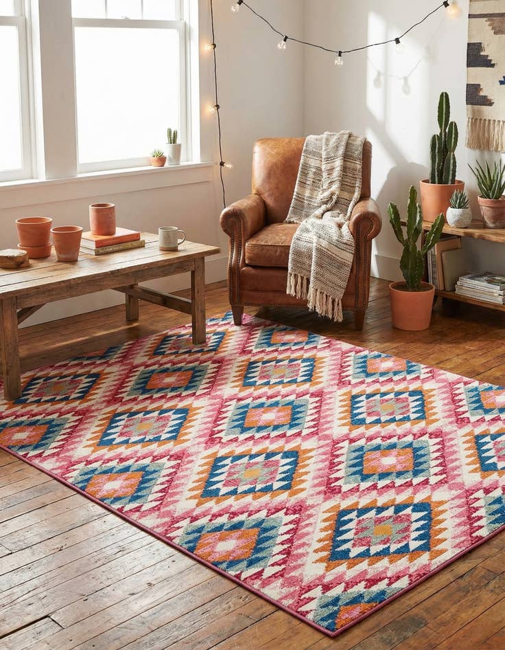 Detail image of 4' x 6'  Washable Southwestern Indoor / Outdoor Rug
