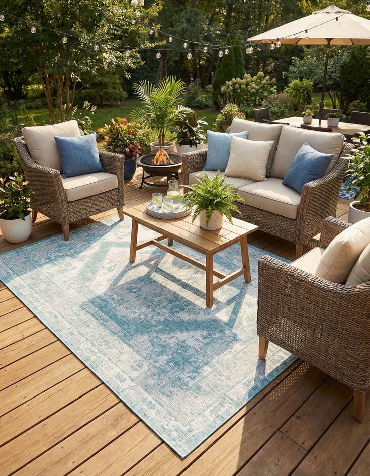 Detail image of 7' x 10'  Washable Traditional Indoor / Outdoor Rug