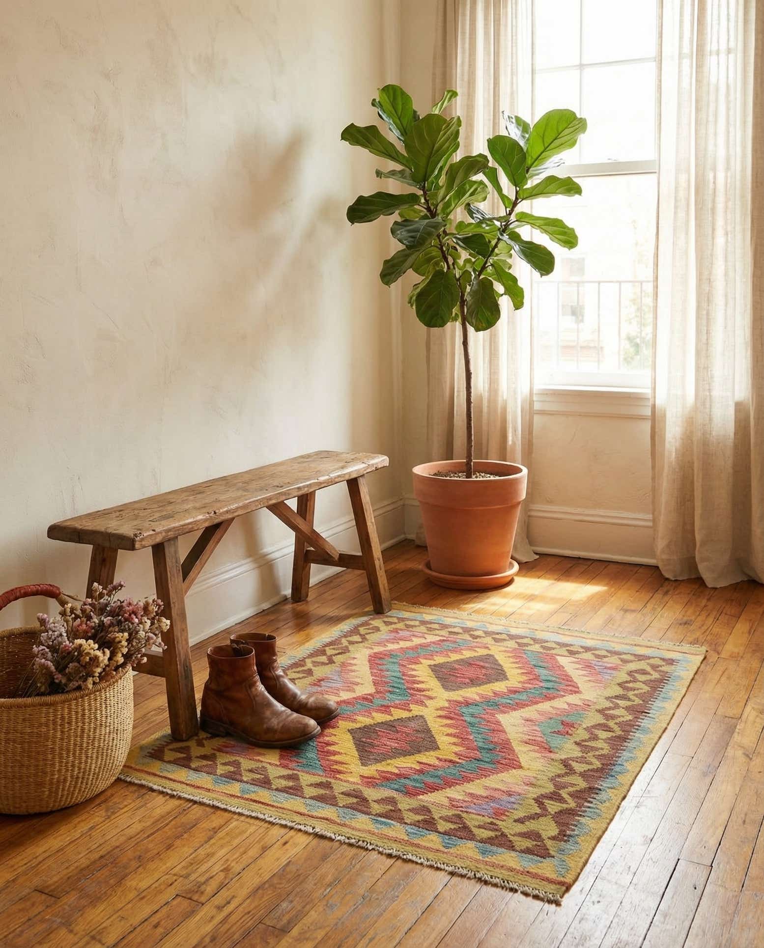3' 3 x 3' 6 Hand Woven Kilim Maymana Wool Square Rug