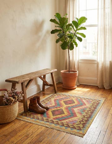 3' 3 x 3' 6 Hand Woven Kilim Maymana Wool Square Rug