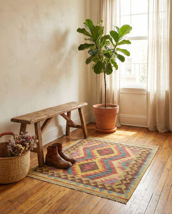 3' 3 x 3' 6 Hand Woven Kilim Maymana Wool Square Rug