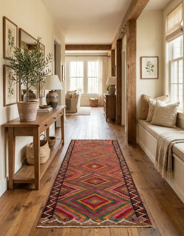 4' 8 x 9' 7 Hand Woven Kilim Fars Wool Runner Rug