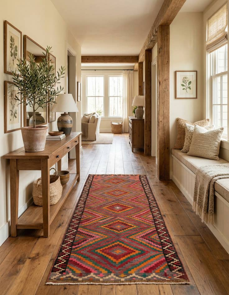 Detail image of  4' 8 x 9' 7  Hand Woven Kilim Fars Wool Runner Rug