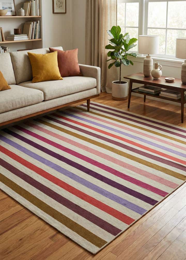 7' 10 x 7' 10 Easy-Clean Striped Indoor / Outdoor Square Rug
