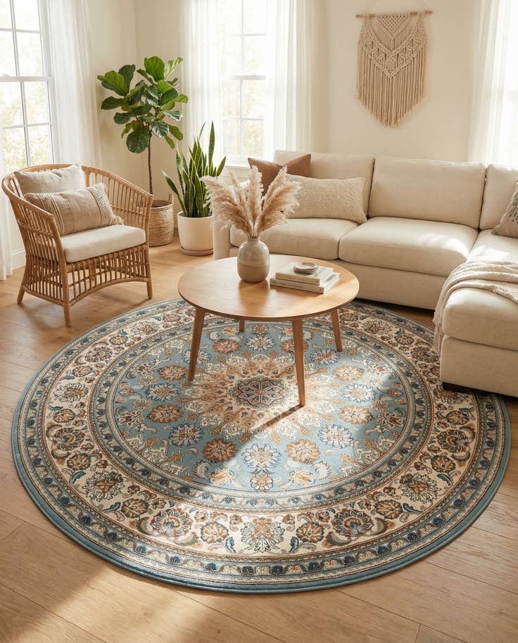 Detail image of 6' 1 x 6' 1 Easy-Clean Traditional Indoor / Outdoor Round Rug