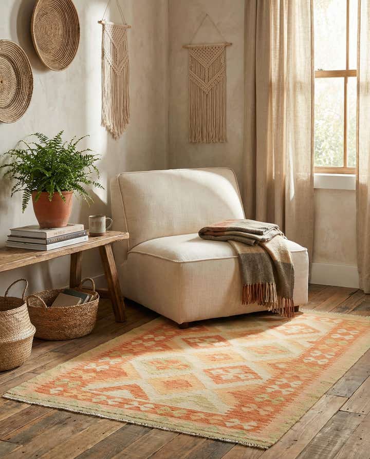 3' x 4' 9 Hand Woven Kilim Waziri Wool Rug