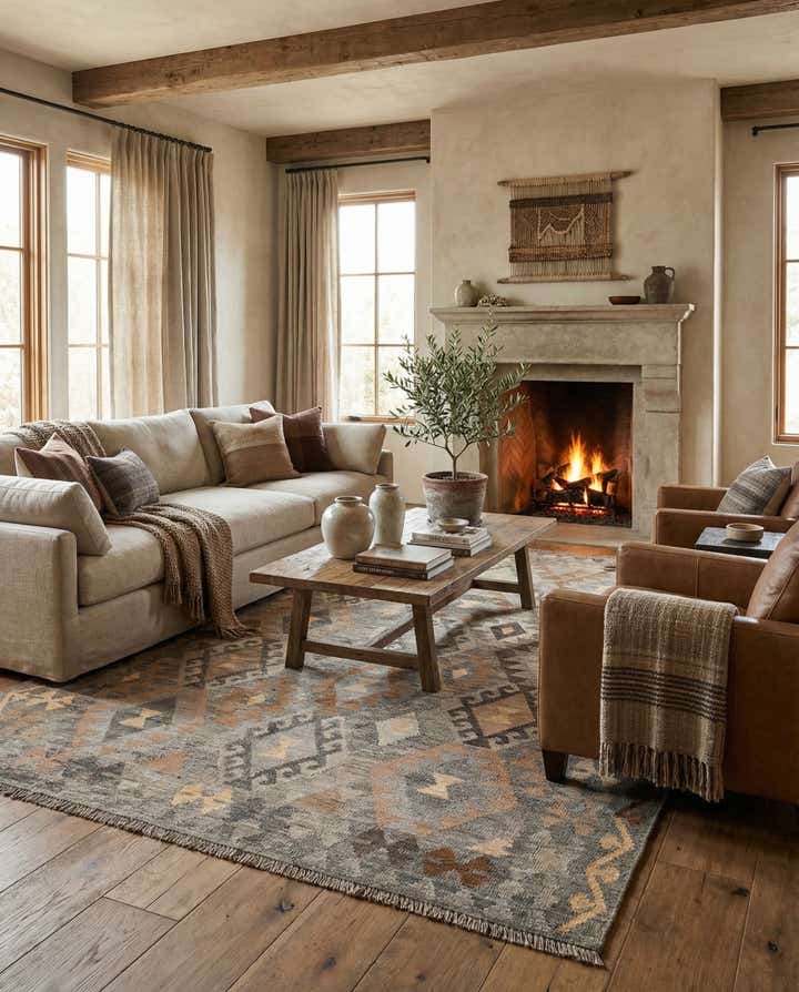 5' 9 x 8' 1 Hand Woven Kilim Maymana Wool Rug