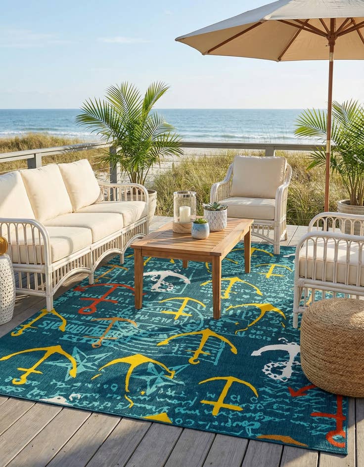 Detail image of 10' x 14'  Washable Coastal Indoor / Outdoor Rug