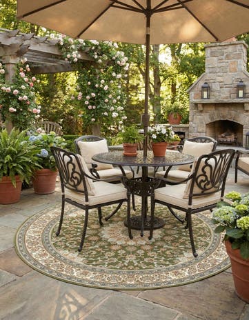 7' 10 x 7' 10 Easy-Clean Traditional Indoor / Outdoor Round Rug