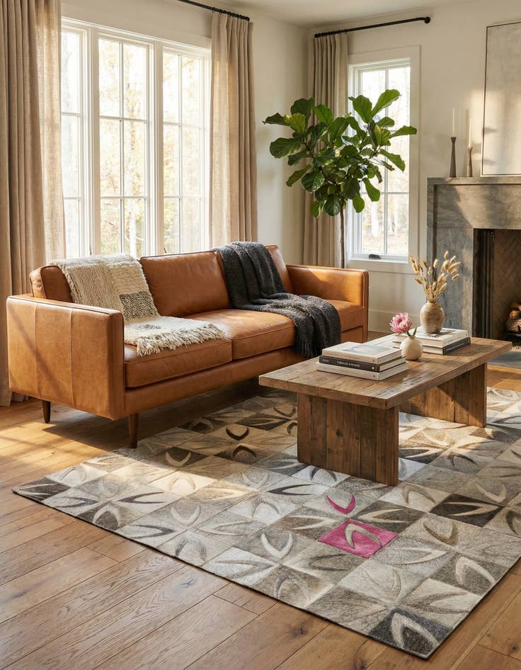 Detail image of 4' 6 x 6' Cowhide Leather Rug