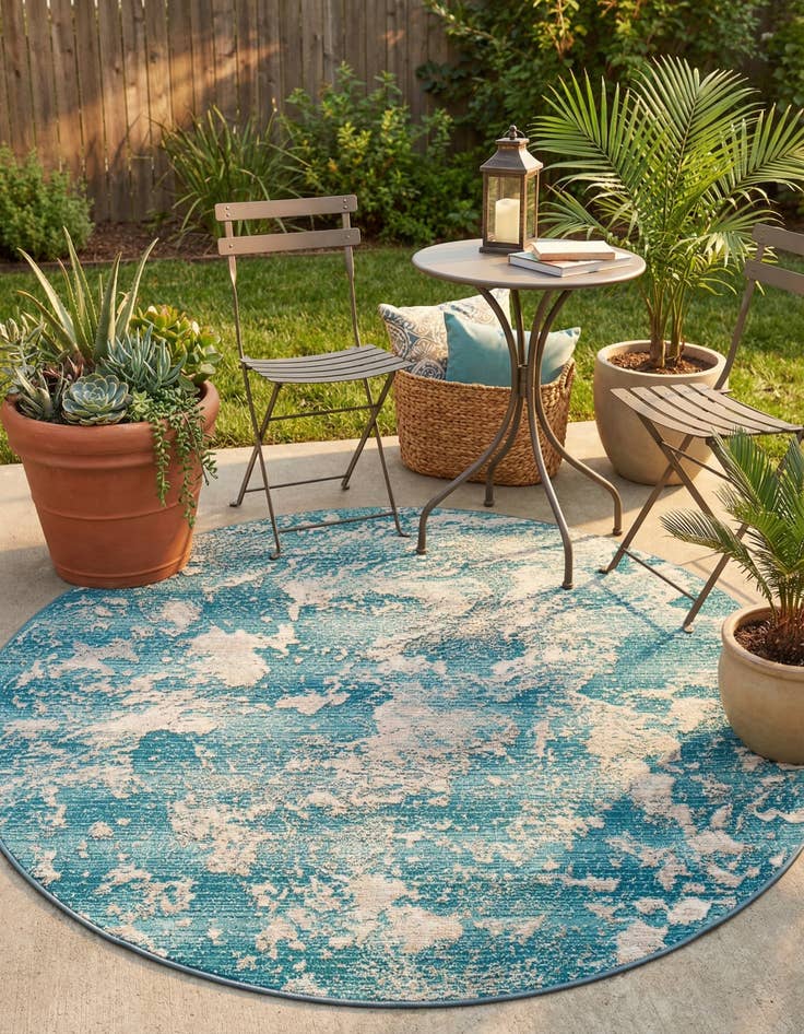 Detail image of  5' x 5'  Washable Modern Indoor / Outdoor Round Rug