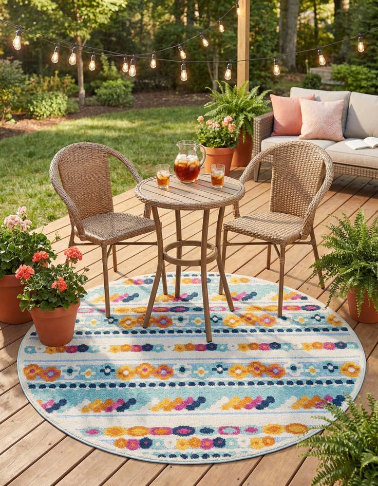 Detail image of 5' 3 x 5' 3  Washable Aruba Indoor / Outdoor Round Rug