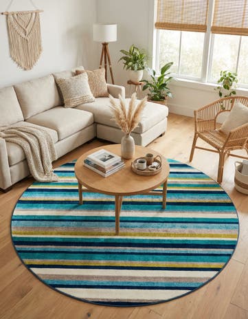 Teal Azalea Round Rug