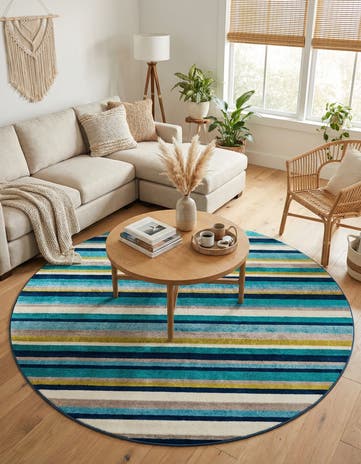 Teal Azalea Round Rug