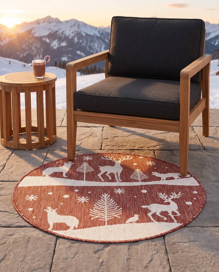 Detail image of 3' x 3' Easy-Clean Holiday Indoor / Outdoor Round Rug