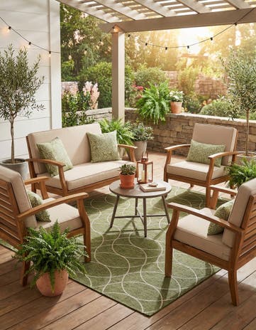 Green Easy-Clean Lattice Indoor / Outdoor Square Rug