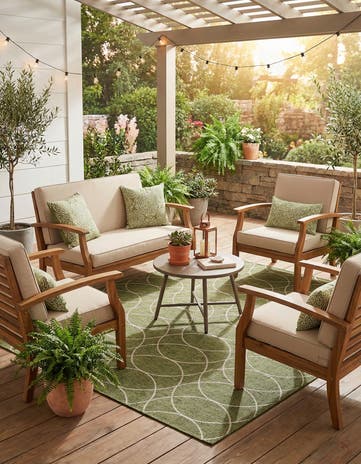 Green Easy-Clean Lattice Indoor / Outdoor Square Rug