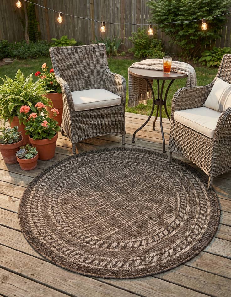 Detail image of  3' 3 x 3' 3  Washable Lattice Indoor / Outdoor Round Rug