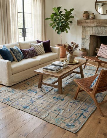 6' 7 x 8' 10 Hand Woven Kilim Suzani Wool Rug