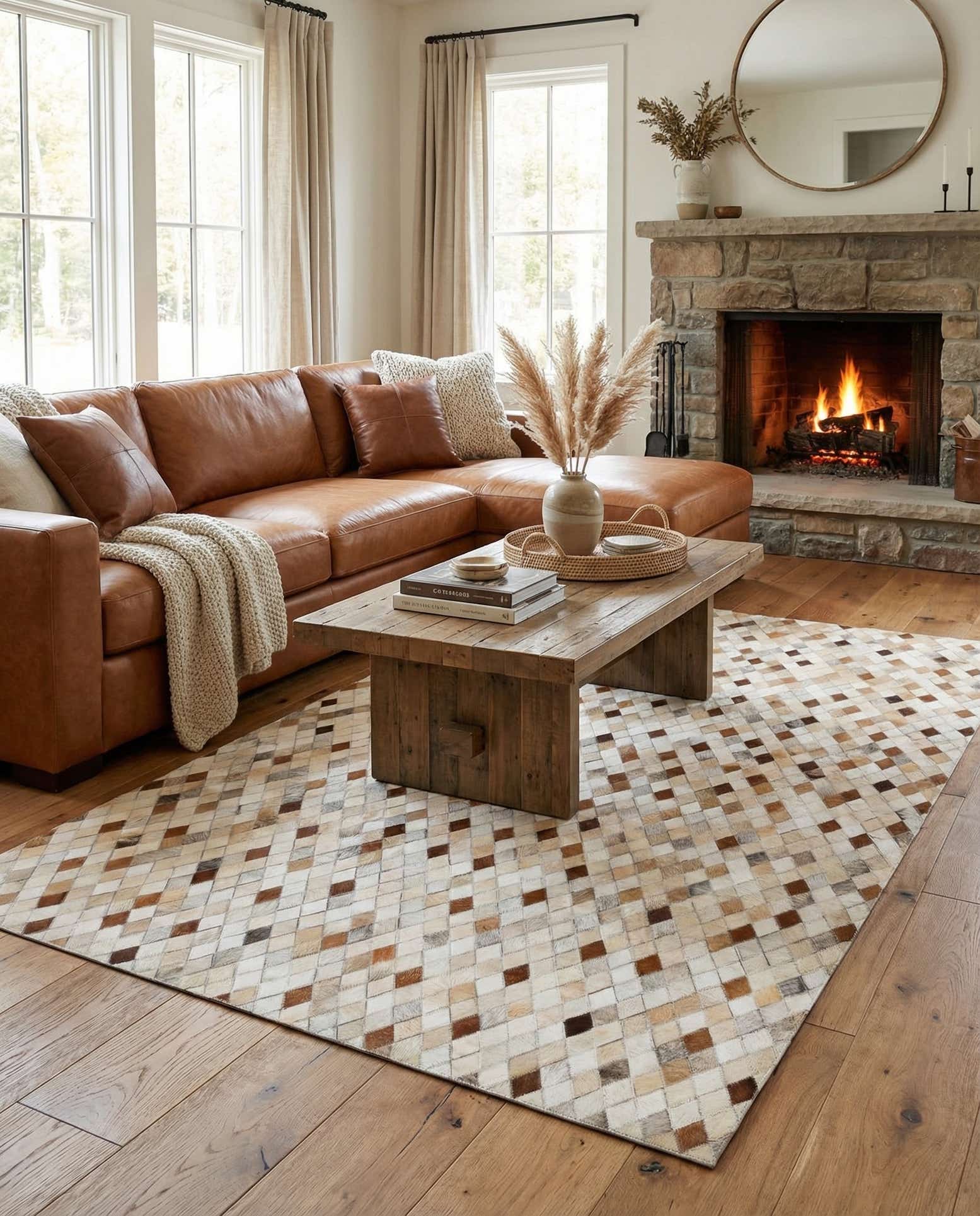 5' x 7' 10 Cowhide Leather Rug