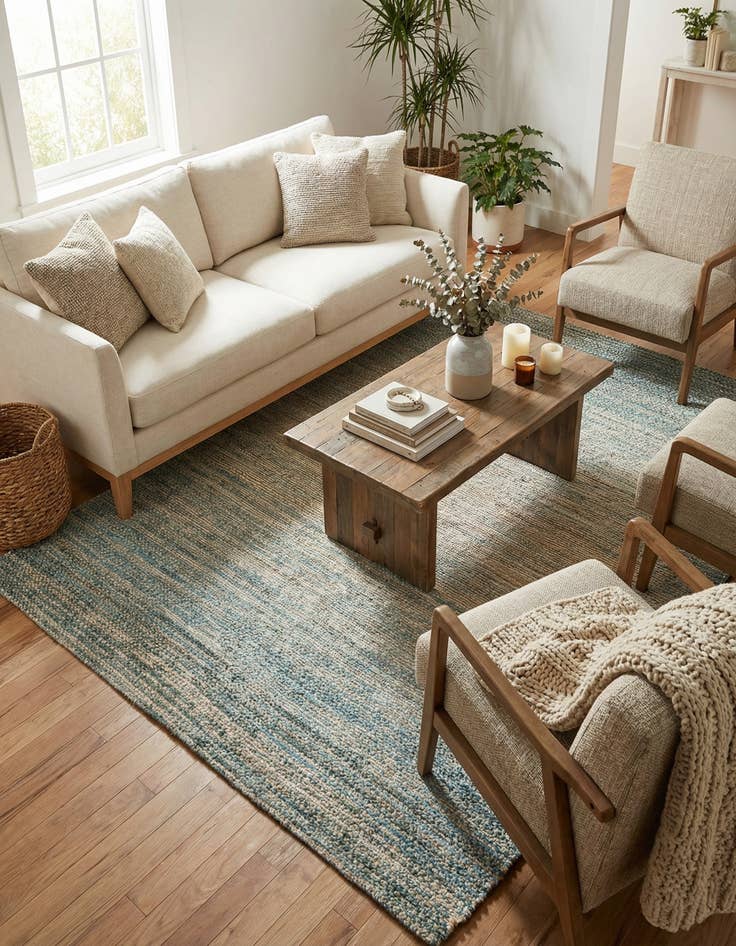 Detail image of 6' 1 x 9'  Hand Woven Chenille Jute Rug