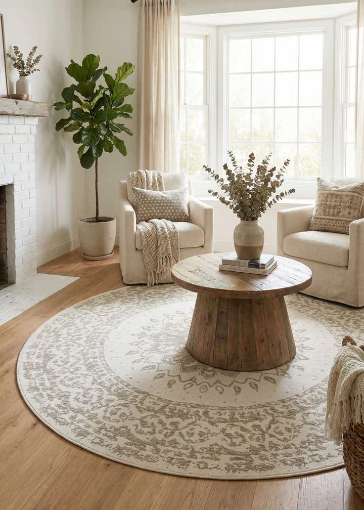 7' 10 x 7' 10 Easy-Clean Traditional Indoor / Outdoor Round Rug