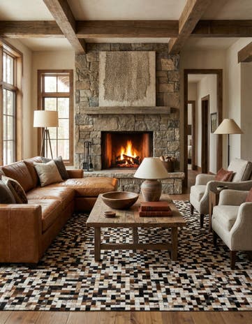 8' 1 x 10' Cowhide Leather Rug