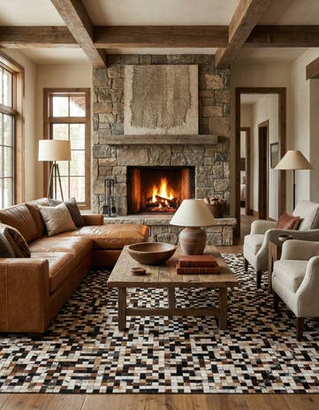 8' 1 x 10' Cowhide Leather Rug
