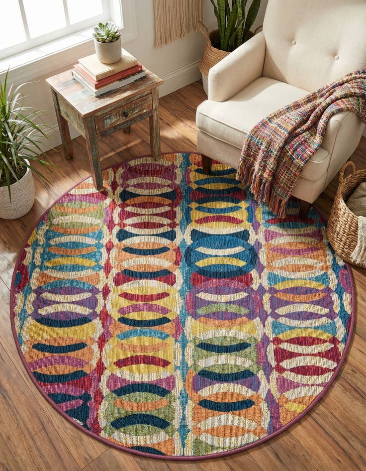 Detail image of  3' 3 x 3' 3  Washable Modern Indoor / Outdoor Round Rug