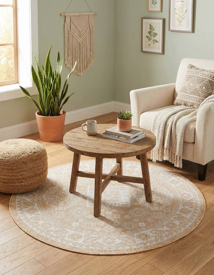 Detail image of 4' x 4'  Washable Aztec Indoor / Outdoor Round Rug