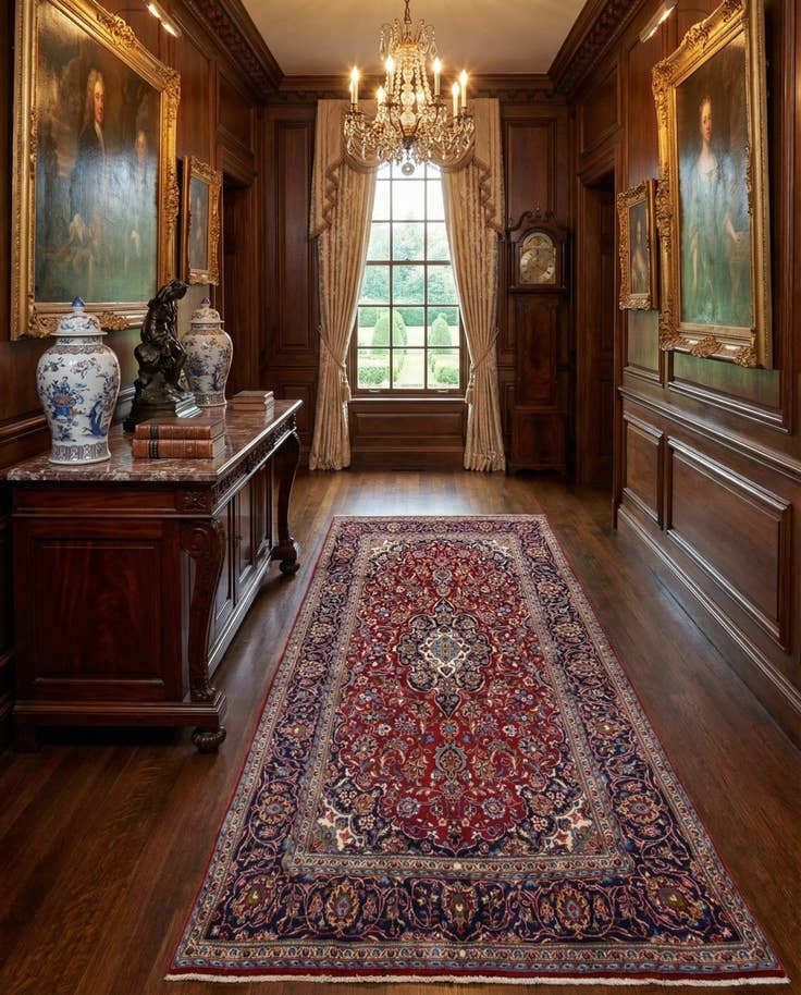 Detail image of 6' 6 x 10' 10 Hand Knotted Kashan Persian Wool Runner Rug