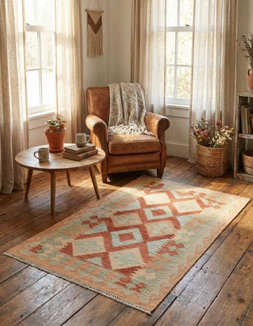 2' 7 x 4' Hand Woven Kilim Waziri Wool Rug