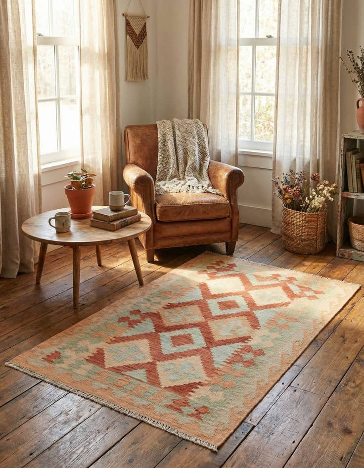 Detail image of 2' 7 x 4'  Hand Woven Kilim Waziri Wool Rug