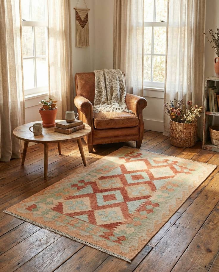 Detail image of 2' 7 x 4' Hand Woven Kilim Waziri Wool Rug