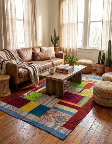 5' 4 x 8' 4 Hand Woven Kilim Patchwork Wool Rug