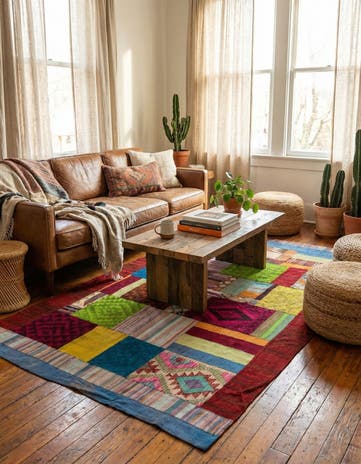 5' 4 x 8' 4 Hand Woven Kilim Patchwork Wool Rug