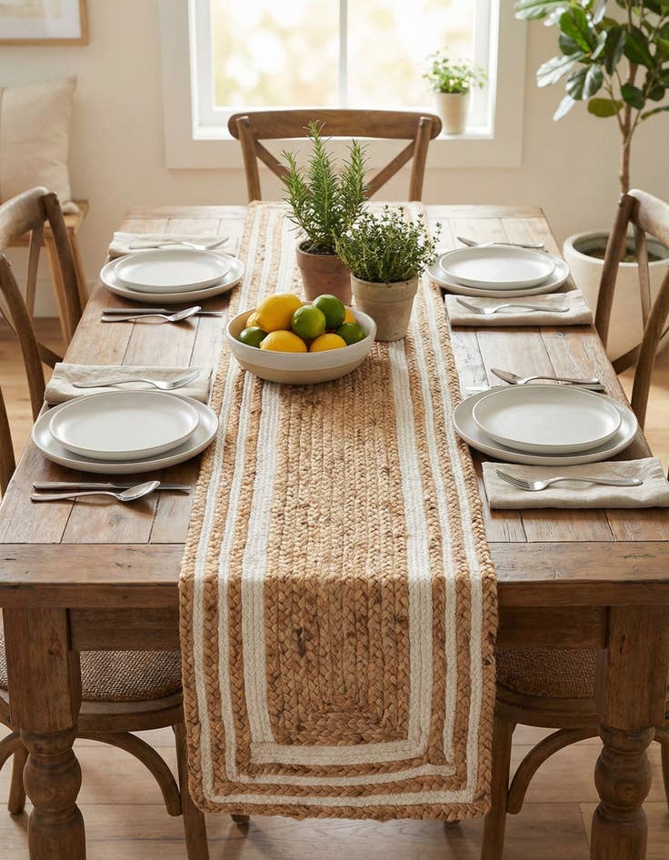 Detail image of 1' 2 x 4' 1  Hand Braided Jute Table Runner Rug