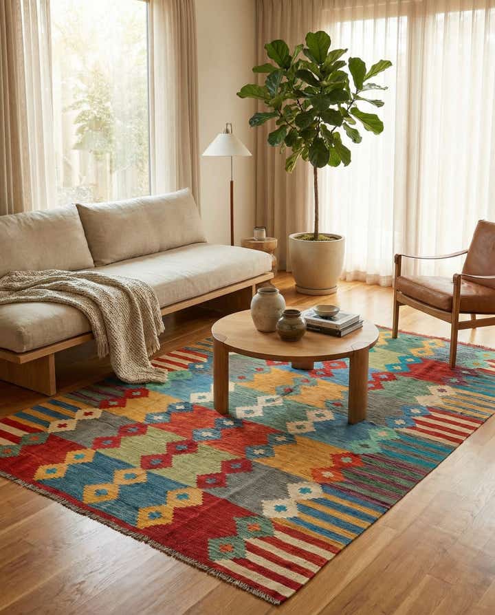 6' 7 x 9' 7 Hand Woven Kilim Modern Wool Rug