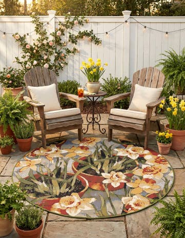 Easy-Clean Botanical Indoor / Outdoor Round Rug