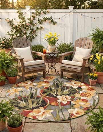 Easy-Clean Botanical Indoor / Outdoor Round Rug